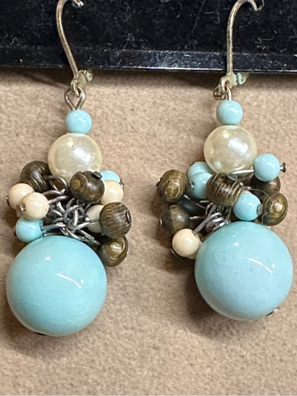 Blue Beaded Bubble Fishhook Earrings - Unique Clasp, Vintage Boho feel